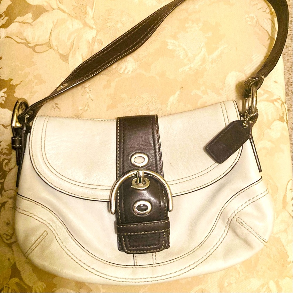 EUC vintage soho satchel white and brown coach purse